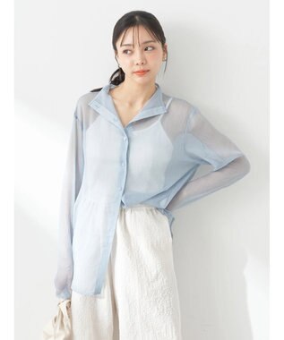 earth music&ecology シアーハイネックシャツ Grayish Blue