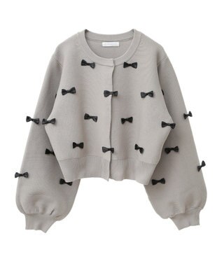 Green Parks ・ｓｗｉｎｇ　ｂｙ　メニーリボンニットカーディガン Gray Beige