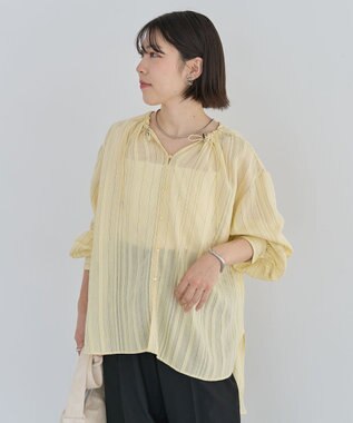 Green Parks ドロストネックシアーストライプチュニック Yellow