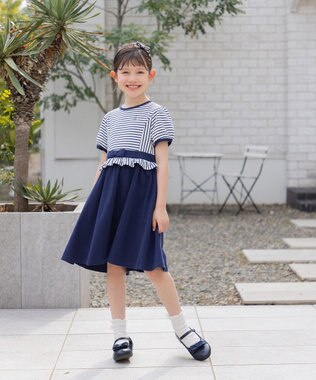 組曲 KIDS 【110-140㎝】マリンボーダー ワンピース ネイビー