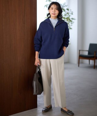 ANY L 【洗濯機可/ストレッチ/ウエストゴム/裏起毛】マルチファンクションストレッチワイドパンツ サンドベージュ