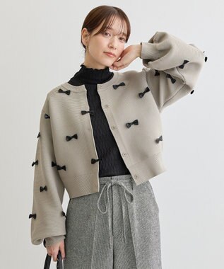 Green Parks ・ｓｗｉｎｇ　ｂｙ　メニーリボンニットカーディガン Gray Beige