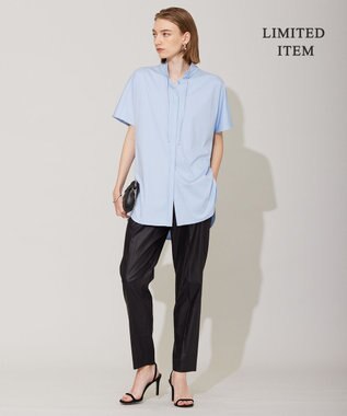 ICB 【WEB限定】ブラウスライクスムース スタンドカラーカットソー スカイブルー系