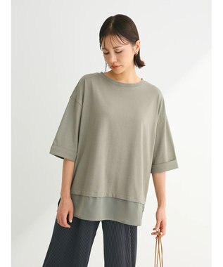 Green Parks ５分袖裾シアードッキングチュニック Khaki