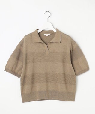 自由区 【洗える】ペーパーブレンドスキッパーポロ ニット シナモン