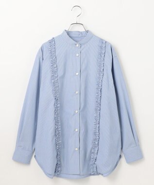 #Newans 【洗濯機可能/シワになりにくい】パネルフリルシャツ ブルーストライプ
