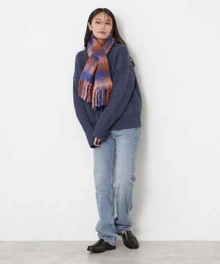 MOONBAT PAUL&JOE ACCESSOIRES(ポール&ジョー) ボリュームマフラー ブロックチェック ネイビーブルー