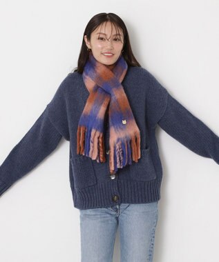 MOONBAT PAUL&JOE ACCESSOIRES(ポール&ジョー) ボリュームマフラー ブロックチェック ネイビーブルー