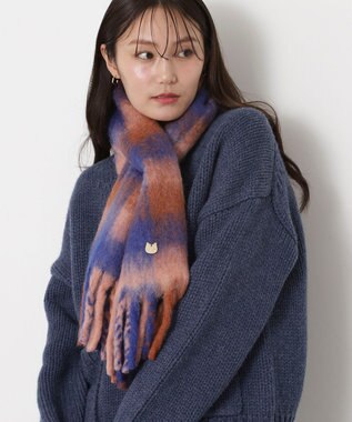 MOONBAT PAUL&JOE ACCESSOIRES(ポール&ジョー) ボリュームマフラー ブロックチェック ネイビーブルー