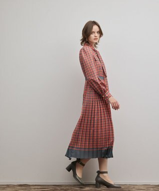 GRACE CONTINENTAL バイカラーチェックプリントワンピース レッド