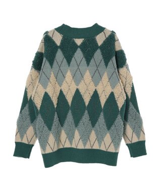 earth music&ecology ループ編みアーガイルカーディガン Green