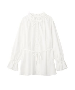 earth music&ecology 【イージーケア】TRキュプラダブルボタンフリルシャツ Off White