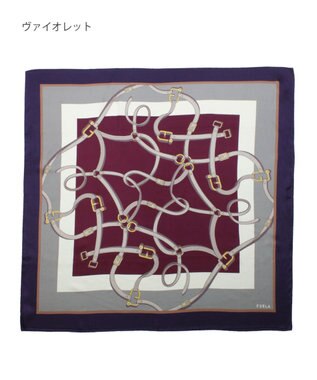 MOONBAT FURLA ビットチェーン柄シルク100%スカーフ 88×88cm ヴァイオレット