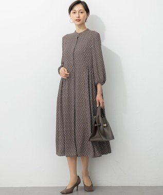 23区 【洗える】モダンジオメトリックプリント ワンピース ダークブラウン系