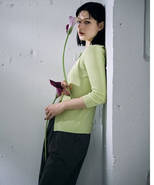 自由区 【カトリエムブーケ】Cotes melangees a la soie ボタンフロントトップス グリーン