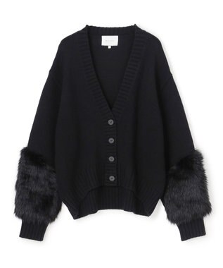 BEIGE， 【洗える】CHESTER / フェイクファーVネックカーディガン Black