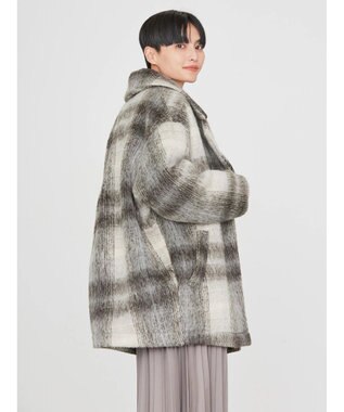 AMERICAN HOLIC チェックコクーンミディコート Check Ivory