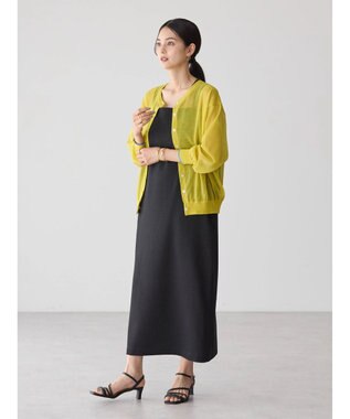 AMERICAN HOLIC バイカラーシアーニットカーディガン Yellow