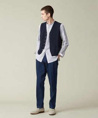 J.PRESS MEN ポプリンマルチストライプ バンドカラーシャツ ネイビー系1