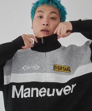 WEGO 【ユニセックス着用ITEM】レーシンググラフィックニットブルゾン ブラック