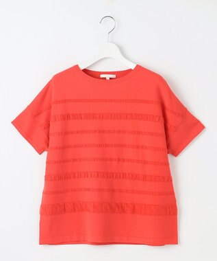 自由区 S 【接触冷感・UVカット・洗える】クレープストレッチボーダー ニット マンダリン