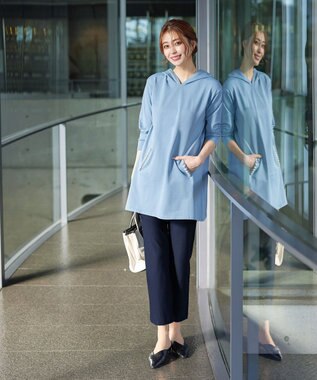 Tiaclasse 【洗える】パールポケット付きニットチュニックパーカー ブルー