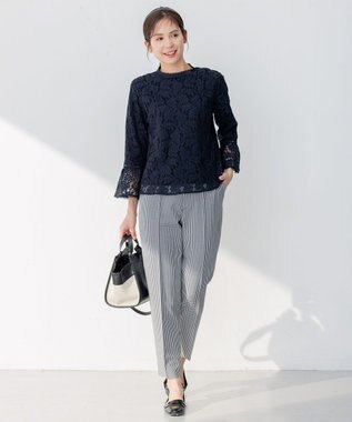 組曲 L 【23SS】ラッセルフラワーレースブラウス ネイビー系