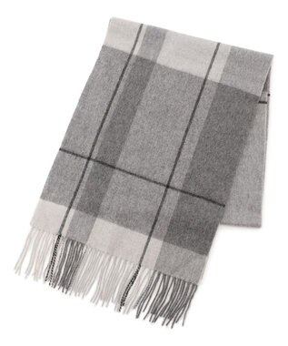 23区 カシミヤ チェック マフラー グレー系