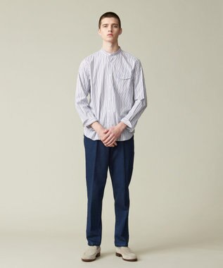 J.PRESS MEN ポプリンマルチストライプ バンドカラーシャツ ネイビー系1