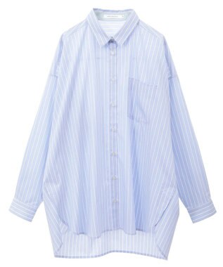 AMERICAN HOLIC イージーケア配色ポイントロングシャツ Stripe Sax