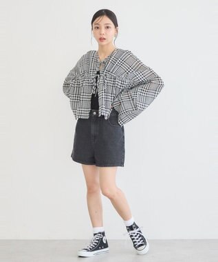 earth music&ecology ワッシャードロスト羽織りシャツ Check Black