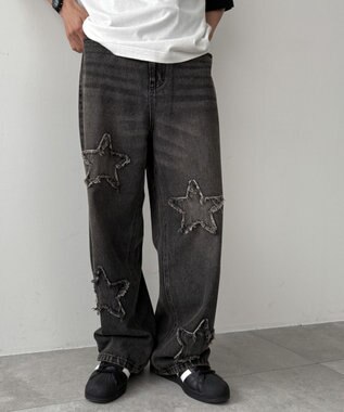 WEGO スターモチーフオーバーダイバギーパンツ ブラック