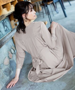 Tiaclasse L 【新色追加・洗える】バックリボン前開きワンピース グレージュ