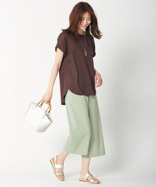 J.PRESS LADIES 【シワになりにくい】コットンフィッティーシャーク ワイドパンツ ライトグリーン系