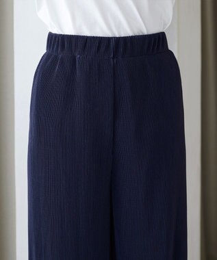 Tiaclasse L クリスタルプリーツパンツ ネイビー