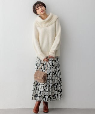 23区 L 【洗える】ARGENTIコラージュプリント ティアードスカート ブラック系