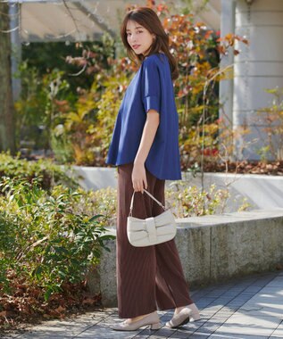 Tiaclasse L クリスタルプリーツパンツ ブラウン