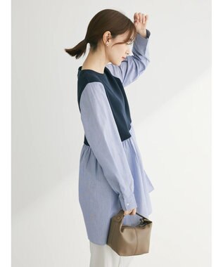 Green Parks リブドッキングカットソーボリュームチュニック Stripe