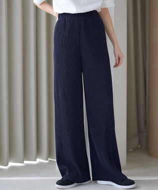 Tiaclasse L クリスタルプリーツパンツ ネイビー