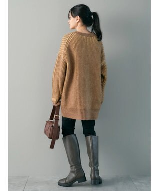 AMERICAN HOLIC バイカラー片畦ニットチュニック Mocha