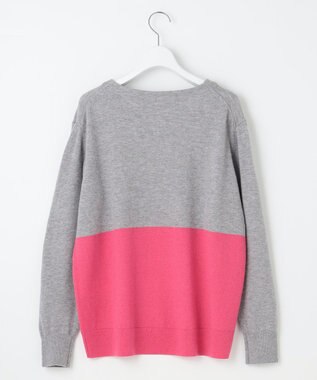 自由区 【洗える】セミウーステッドウールボートネック ニット ライトグレー×ピンク