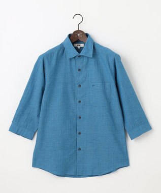 JOSEPH ABBOUD 【サステイナブル・７分袖】リヨセルリネンシャンブレー シャツ ターコイズブルー系