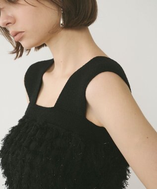 GRACE CONTINENTAL フリンジニットベアトップ ブラック