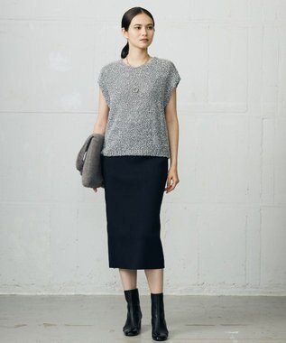 自由区 【洗える】リブストレッチタイト スカート ネイビー