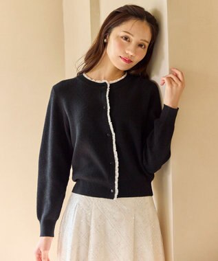 Feroux レーストリム ニット カーディガン ブラック系