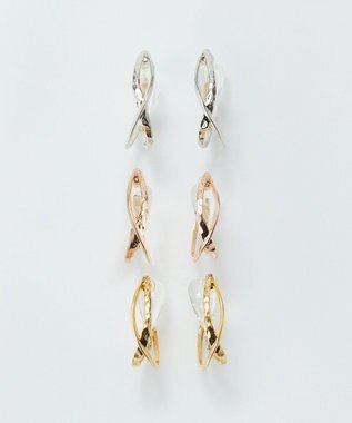 Phoebe 〈シリーズ累計販売10000点突破！〉〈痛くないシリーズ/金属アレルギー対応〉クロスフープクリスタルループフィットイヤリング　ゴールド ゴールド