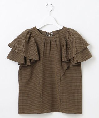 Feroux 【洗える】袖フリルブラウス ダークブラウン系1