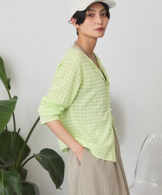 AMERICAN HOLIC シアーチェックカーディガン Lime Green