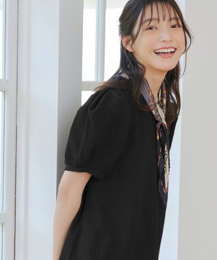 Tiaclasse 【洗える】ボリューム袖ジャガードプルオーバー ブラック