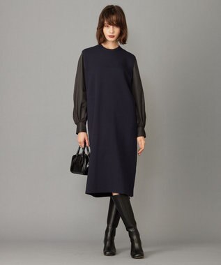 ICB 【洗える】クロスコンビ シャツドッキング ニットワンピース ネイビー系
